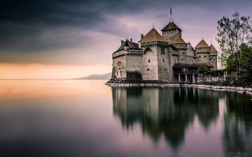 озеро, замок, швейцария, шильйон, женевское