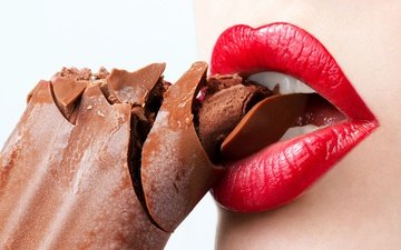 мороженое, губы, шоколад, женщина, помада