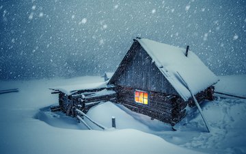 свет, снег, природа, зима, дом, домик, окно