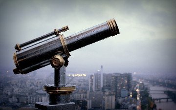 панорама, город, париж, дождь, франция, объектив, подзорная труба, телескоп, бинокль, капли дождя, смотровая