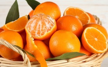 фрукты, апельсины, корзинка, цитрусы