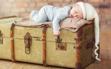сон, дети, ребенок, младенец, шапочка, чемодан, сундук, новорожденный