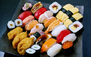 рыба, суши, морепродукты, блюдо, ролы