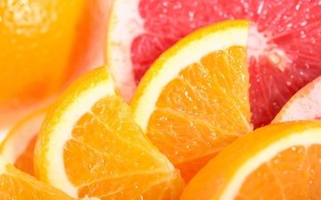 макро, апельсин, цитрус, дольки, грепфрут