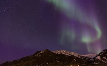 ночь, горы, звезды, северное сияние, исландия