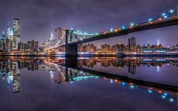 ночь, город, сша, нью-йорк, бруклинский мост