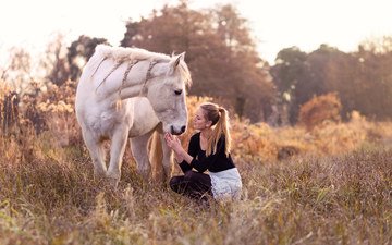 природа, девушка, конь