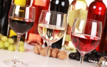 виноград, вино, бокалы, вина, stemware