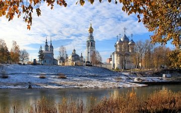 река, пейзаж, осень, россия, церковь, вологда