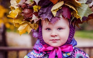 листья, девочка, ребенок