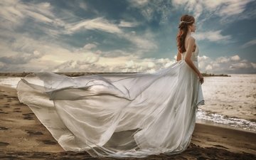 море, платье, азиатка, невеста