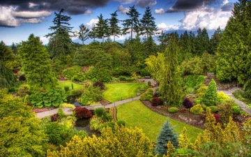 деревья, зелень, кусты, обработка, сад, ванкувер, канада, газоны, queen elizabeth garden