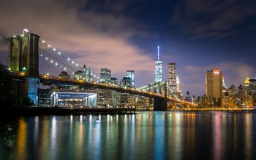 ночь, мост, сша, нью-йорк, манхеттен, манхэттен, new york city, nyc, бруклинский мост, бруклин, ист-ривер, бруклин бридж
