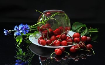 ягоды, вишня, василек