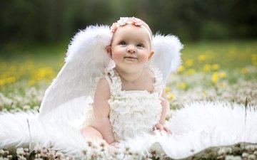 крылья, девочка, ангел, малышка, веночек, забавная