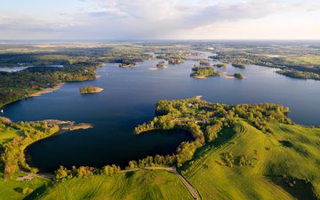 поля, панорама, красота, озёра, trakai historical national park, литва