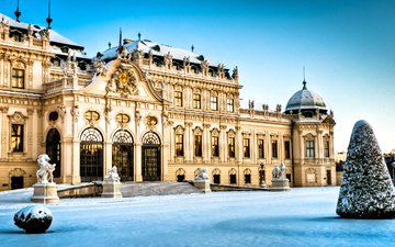 снег, зима, австрия, архитектура, дворец, вена, wien belvedere