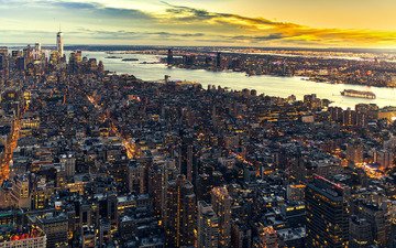 панорама, небоскребы, нью-йорк, здания, манхеттен, манхэттен, new york city