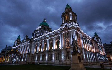 ночь, огни, памятник, city hall, белфаст, северная ирландия