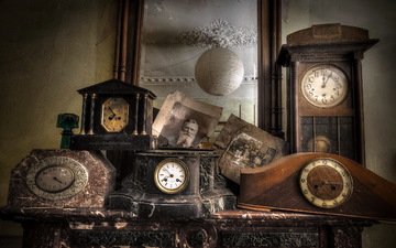 фон, винтаж, часы, зеркало, время, антиквариат, старинные часы