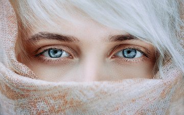 глаза, девушка, портрет, взгляд, модель, лицо, голубые глаза, шарф, крупным планом, ethos79