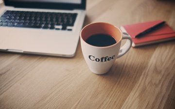 кофе, стол, кружка, чашка, записные книжки, netbook