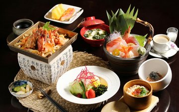 овощи, рыба, икра, суши, морепродукты, ассорти, блюда