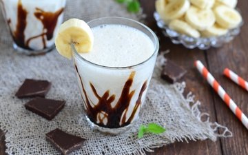 коктейль, шоколад, банан, молочный