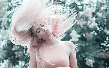 девушка, волосы, розовые