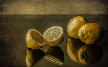 отражение, цитрус, натюрморт, лимоны
