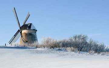 зима, ветряная мельница