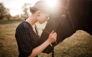 лошадь, природа, девушка, настроение, профиль, конь, закрытые глаза