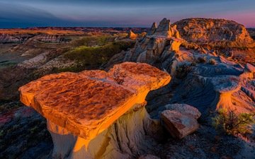 скалы, камни, закат, каньон, сша, theodore roosevelt national park