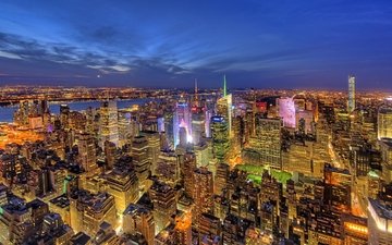 панорама, небоскребы, ночной город, нью-йорк, здания, манхеттен, манхэттен, new york city, nyc