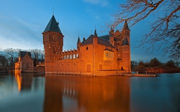 вода, замок, нидерланды, ров, heeswijk castle, замок хейсвик