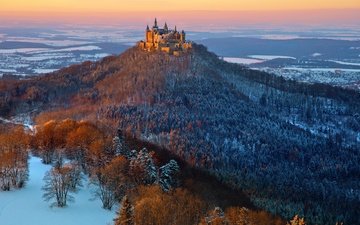 замок, зимнее настроение, hohenzollern, гогенцоллерн в зимний период