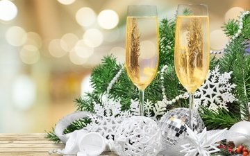 новый год, елка, бокалы, рождество, шампанское, декорация, встреча нового года, довольная