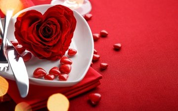 фон, роза, сердечки, романтик, краcный, день святого валентина, боке, влюбленная, валентинов день