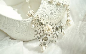 макро, белый, свадьба, туфли, украшение