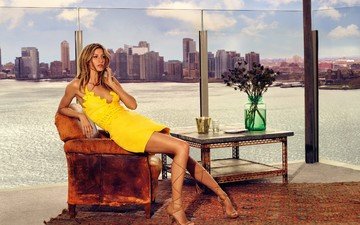 девушки, модель, супермодель, жизель бундхен, желтое платье