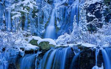 снег, зима, водопад, канада, альберта, национальный парк джаспер, tangle creek falls