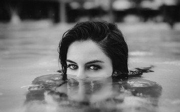 глаза, девушка, чёрно-белое, модель, под водой, лицо, монохром, aurela skandaj