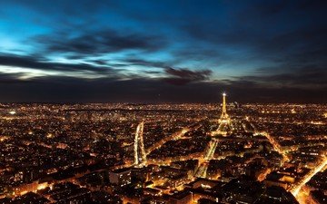 ночь, огни, город, париж, франция, эйфелева башня, города и страны