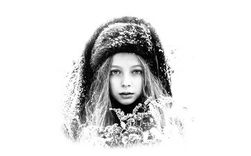 снег, портрет, взгляд, чёрно-белое, девочка, волосы, лицо, шапка, сергей piltnik, полина карпенко, сергей пильтник