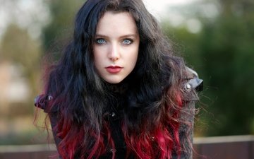 стиль, девушка, портрет, взгляд, цвет, модель, волосы, лицо, голубые глаза, красная помада, длинные волосы