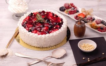 ягоды, торт, десерт, крем