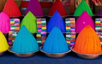 рынок, разноцветный, индия, холи, порошок, карнатака, майсур, фестиваль холи, девараджа