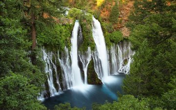 деревья, скалы, лес, водопад, сша, сверху, калифорния, водопады, ка­ли­фор­нийс­кая, macarthur, burney falls