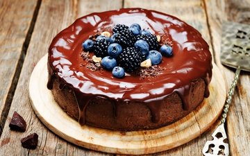 черника, шоколад, сладкое, торт, десерт, пирог, ежевика