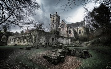 деревья, камни, церковь, архитектура, колокольня, аббатство, culross abbey, средневековые